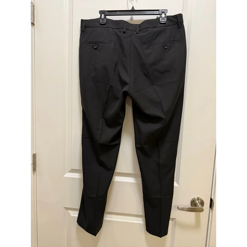 Kenneth Cole Reaction Techni-Cole Men Black Dress Pant Slim Fit 38x30 Flat Front